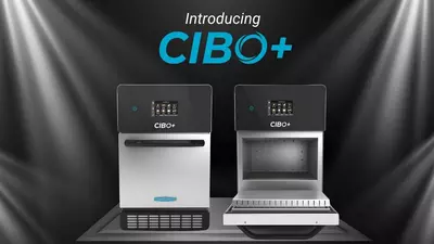 Two CIBO+ ovens, one closed and one open, with digital displays.