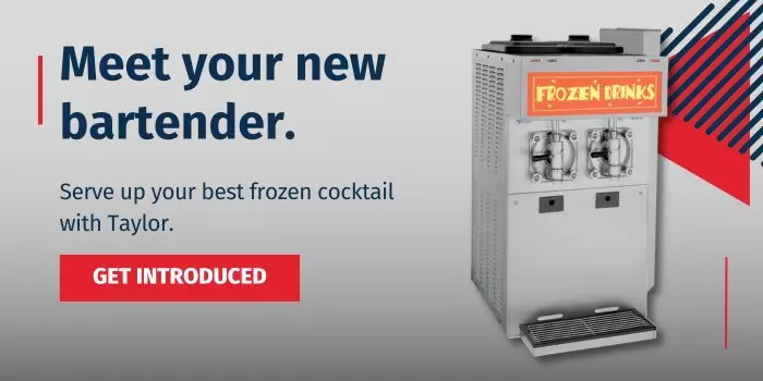 Taylor frozen drink machine with dual dispensers and "Get Introduced" button.