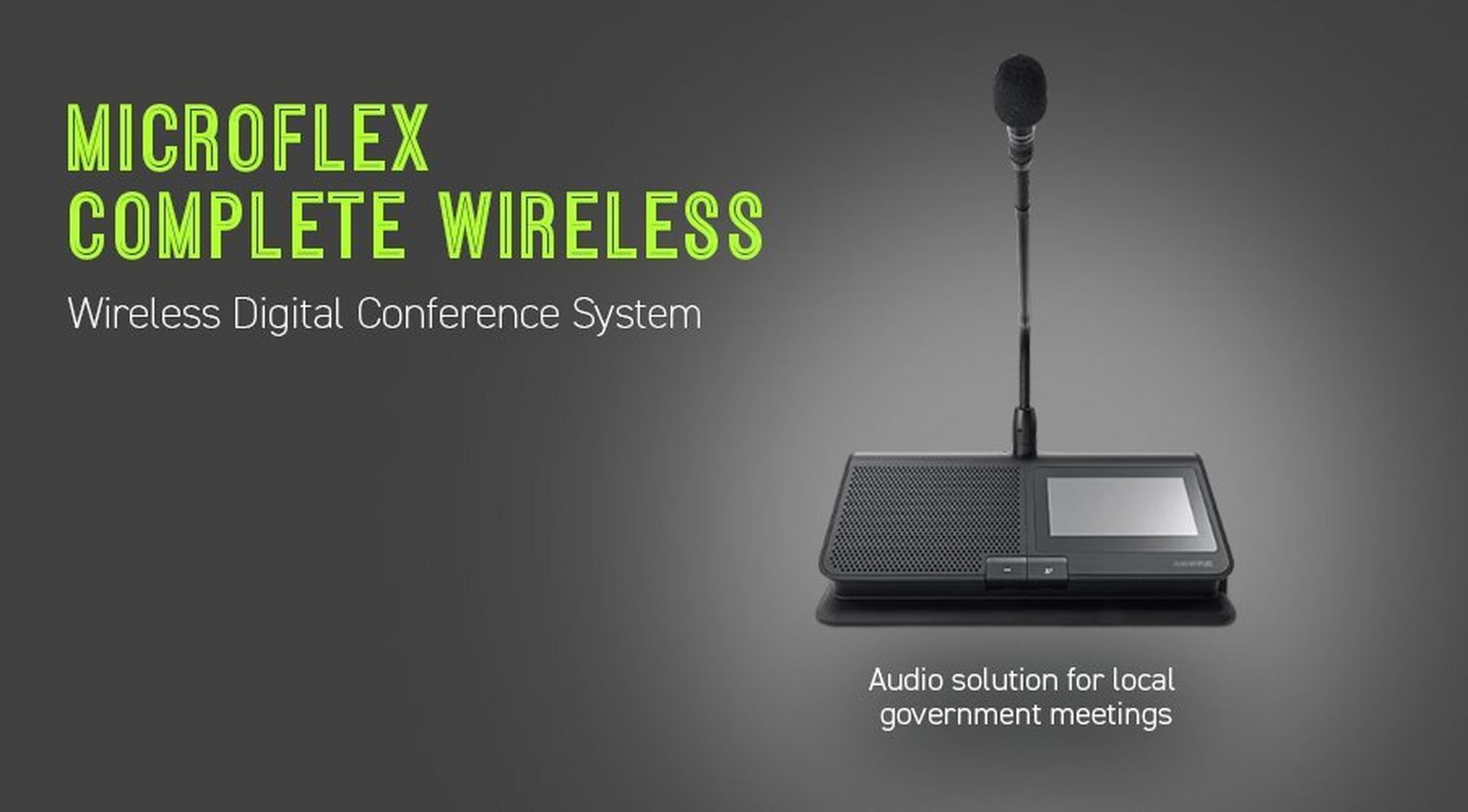 a microphone with a speaker on it and the words microflex complete wireless