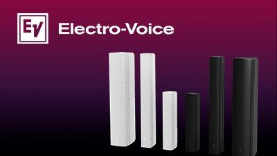 purple background with electro voice logo and LRC column speakers 