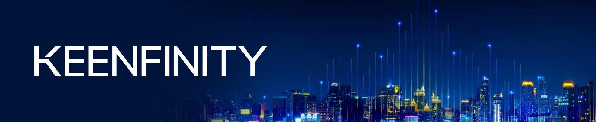 blue background with skyline and keenfinity logo