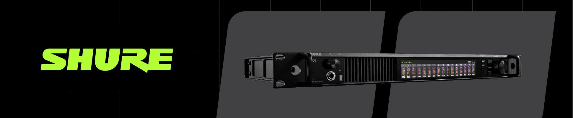 black and gray background with shure logo