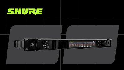 black and gray background with shure logo