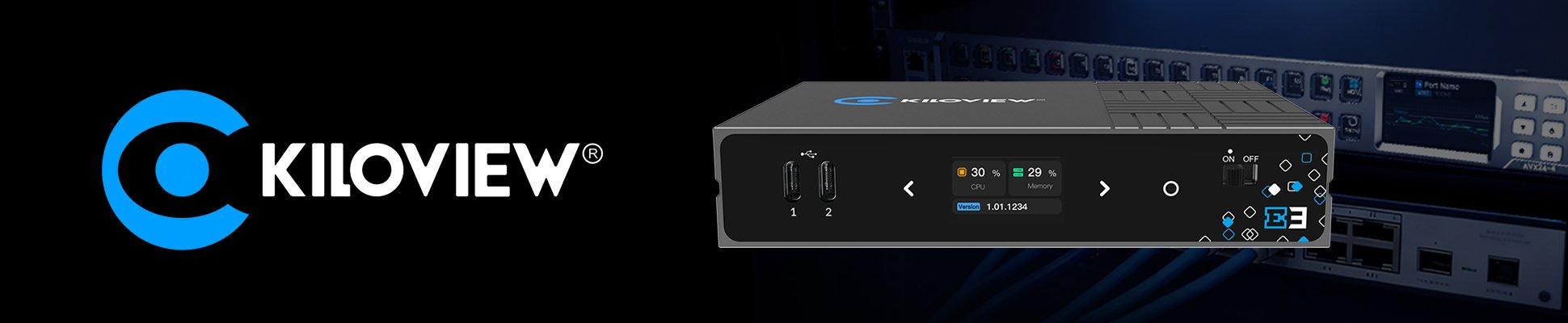 Kiloview logo with AV-over-IP and NDI®-based video transmission