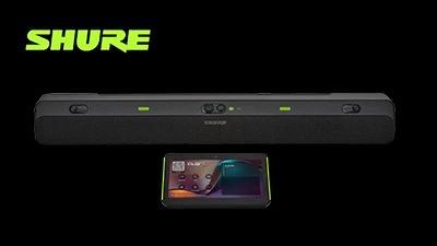 Shure logo and IntelliMix Bar Pro