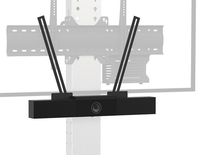 Axeos Poly Studio holder below the screen, on the vesa bar