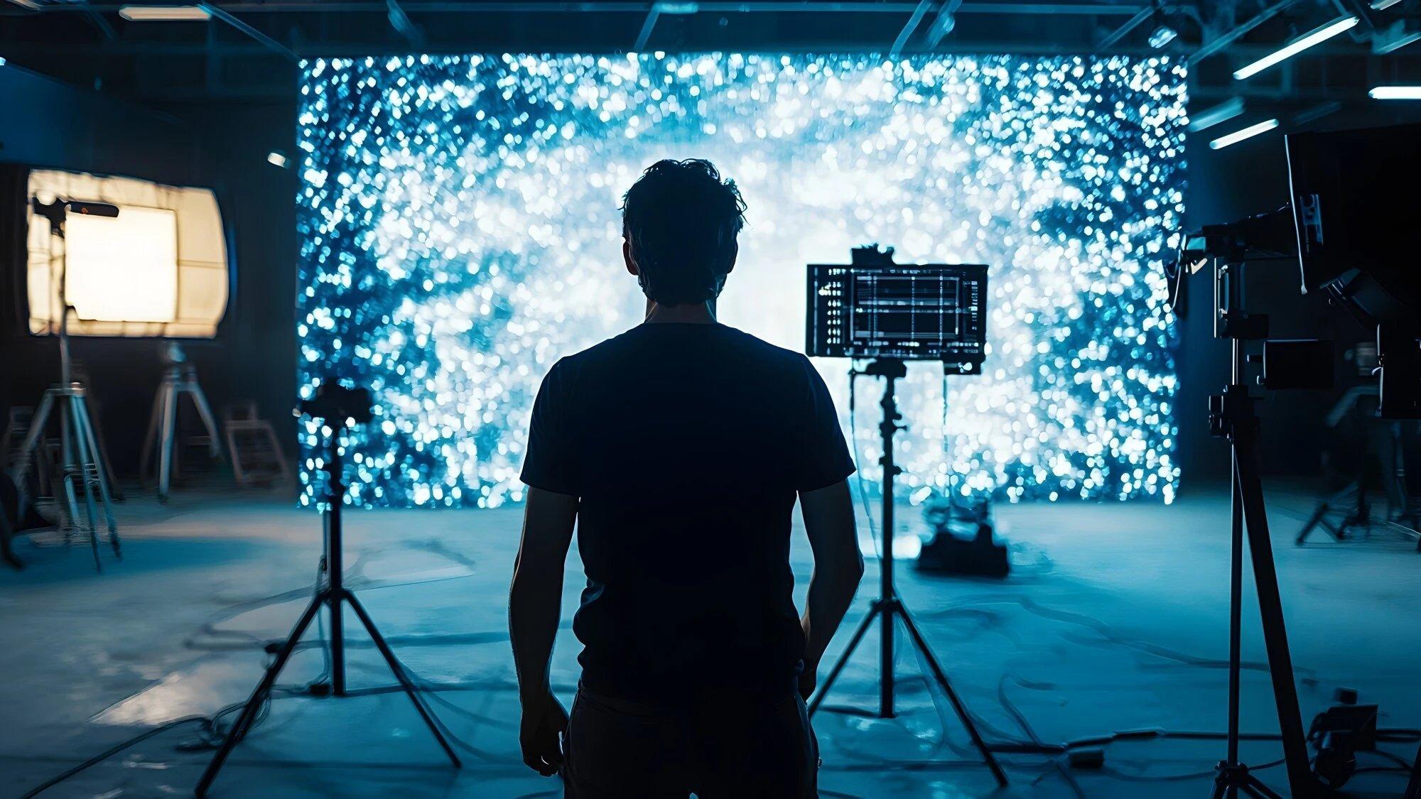 Un homme sur un plateau de production de contenu