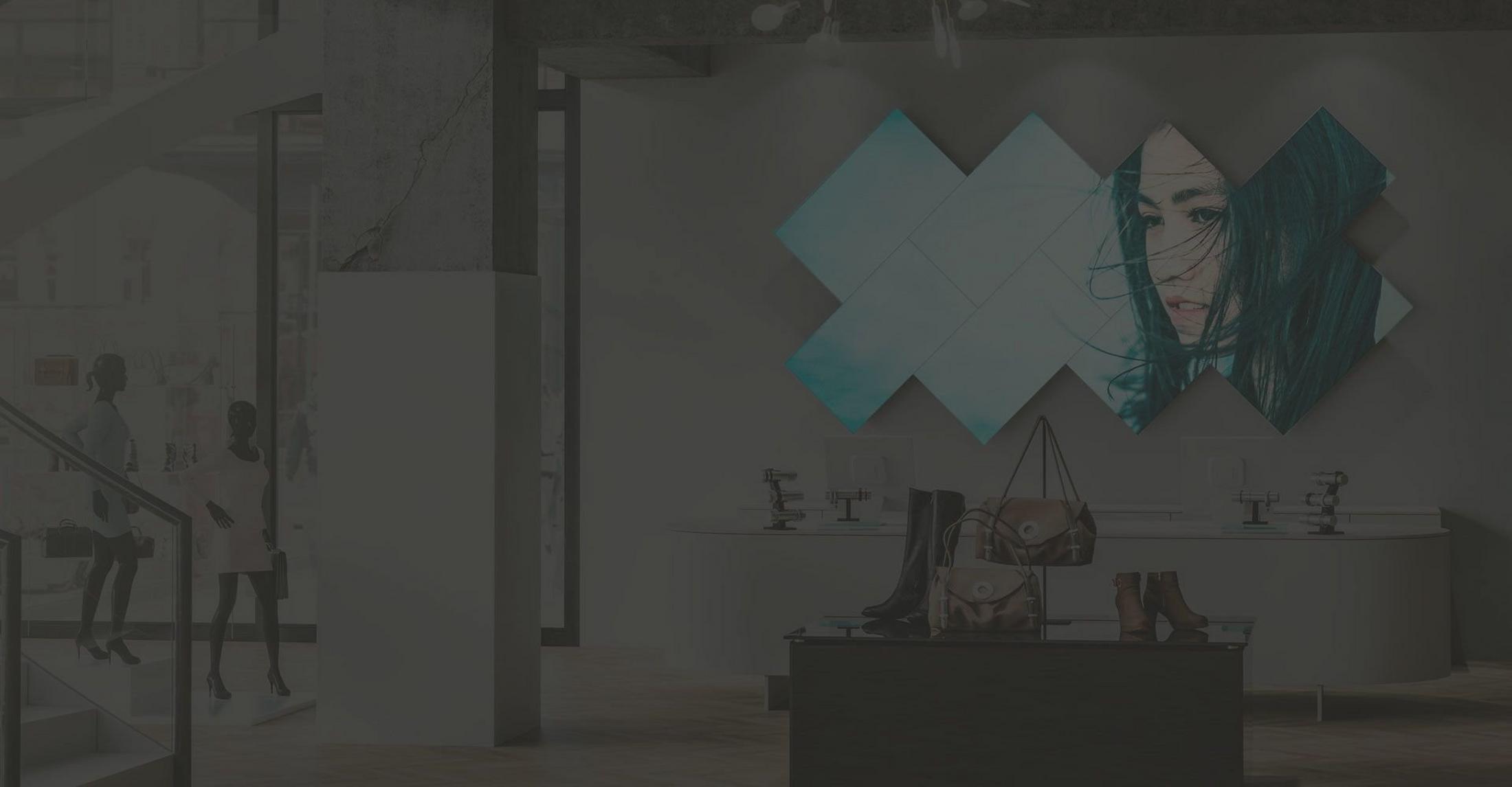 a large picture of a room with a large picture of a woman