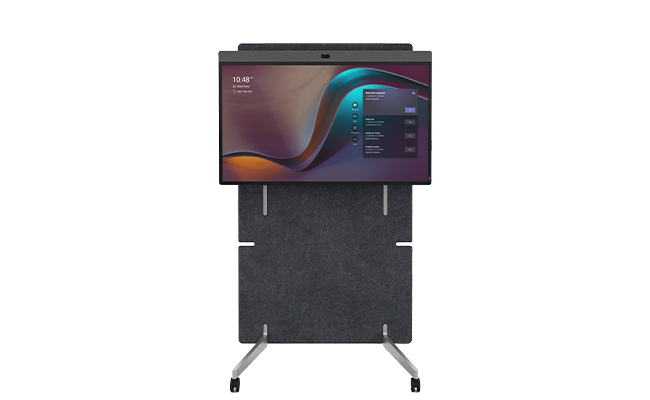 a large screen on a stand with a stand and a stand