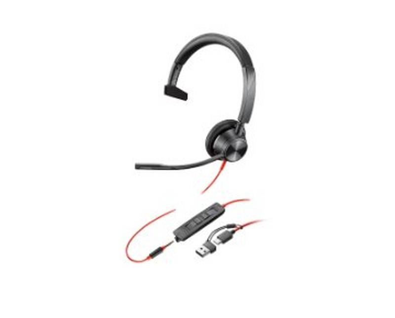 Poly Blackwire 3315 Monaural Microsoft Teams Certified USB-C Headset +3.5mm Plug +USB-C/A