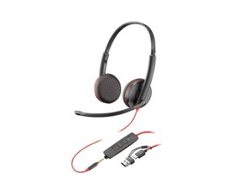 Poly Blackwire 3225 Stereo USB-C Headset +3.5mm Plug +USB-C/A Adapter (Bulk)