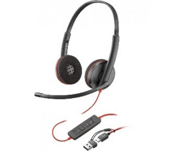 Poly Blackwire 3220 Stereo USB-C Black Headset +USB-C/A Adapter (Bulk)