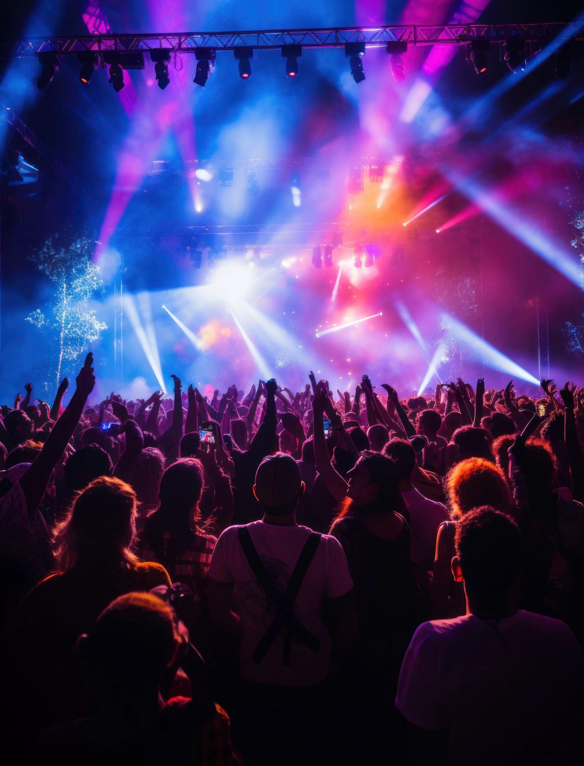 a crowd of people at a concert with their hands up