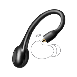 a black earbud with a gold connector on it