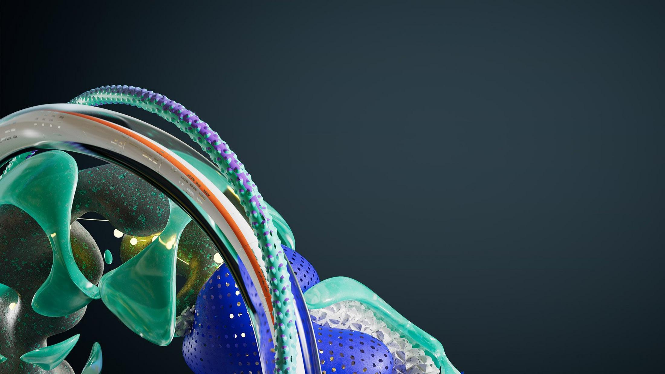 a close up of a blue and green colored object with a blue and green colored background