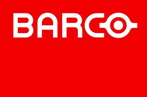 a red background with the word barco in white letters