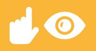 a white icon with a hand and eye on it