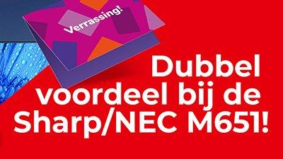 a red and white advertisement for a sharp and necc