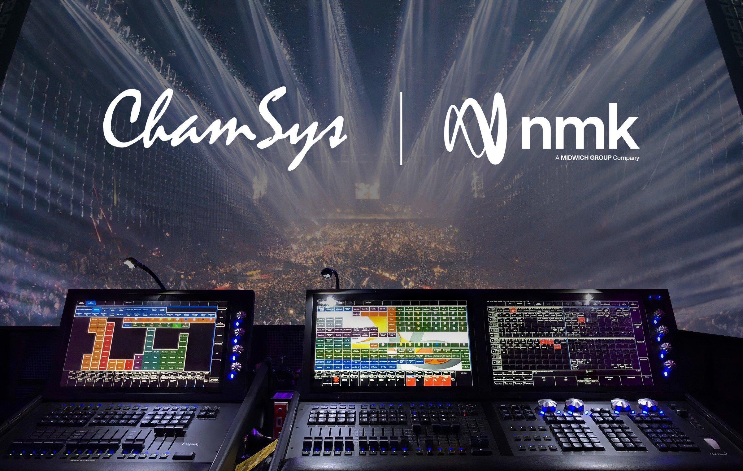 ChamSys and NMK logos over a stage