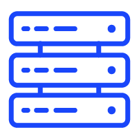 a blue icon of a server with three disks