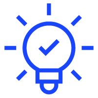 a blue light bulb with a tick mark in the middle