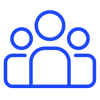 a blue icon of a group of people sitting around a table a blue icon of a group of people sitting around a table