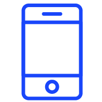 Un dessin linéaire bleu d’un téléphone portable sur fond blanc