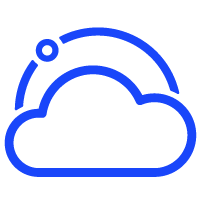 a blue cloud icon with a sun in the middle