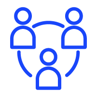 Icône bleue représentant un groupe de personnes en cercle