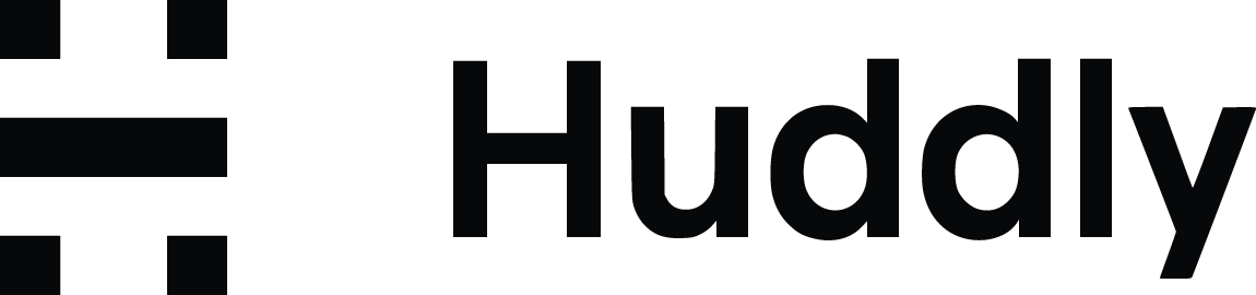 a black and white logo with the word huddle on it