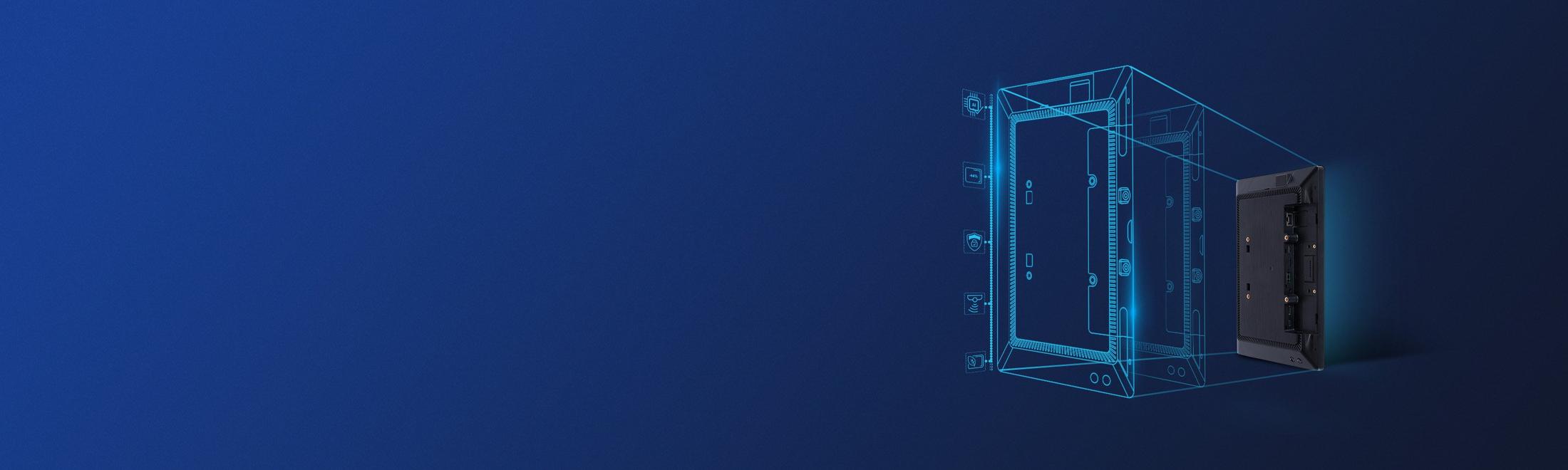 a blue background with a blue light shining through it