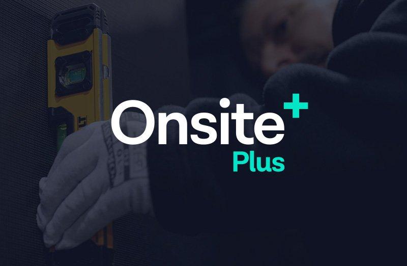 Onsite Plus logo and man with a tool