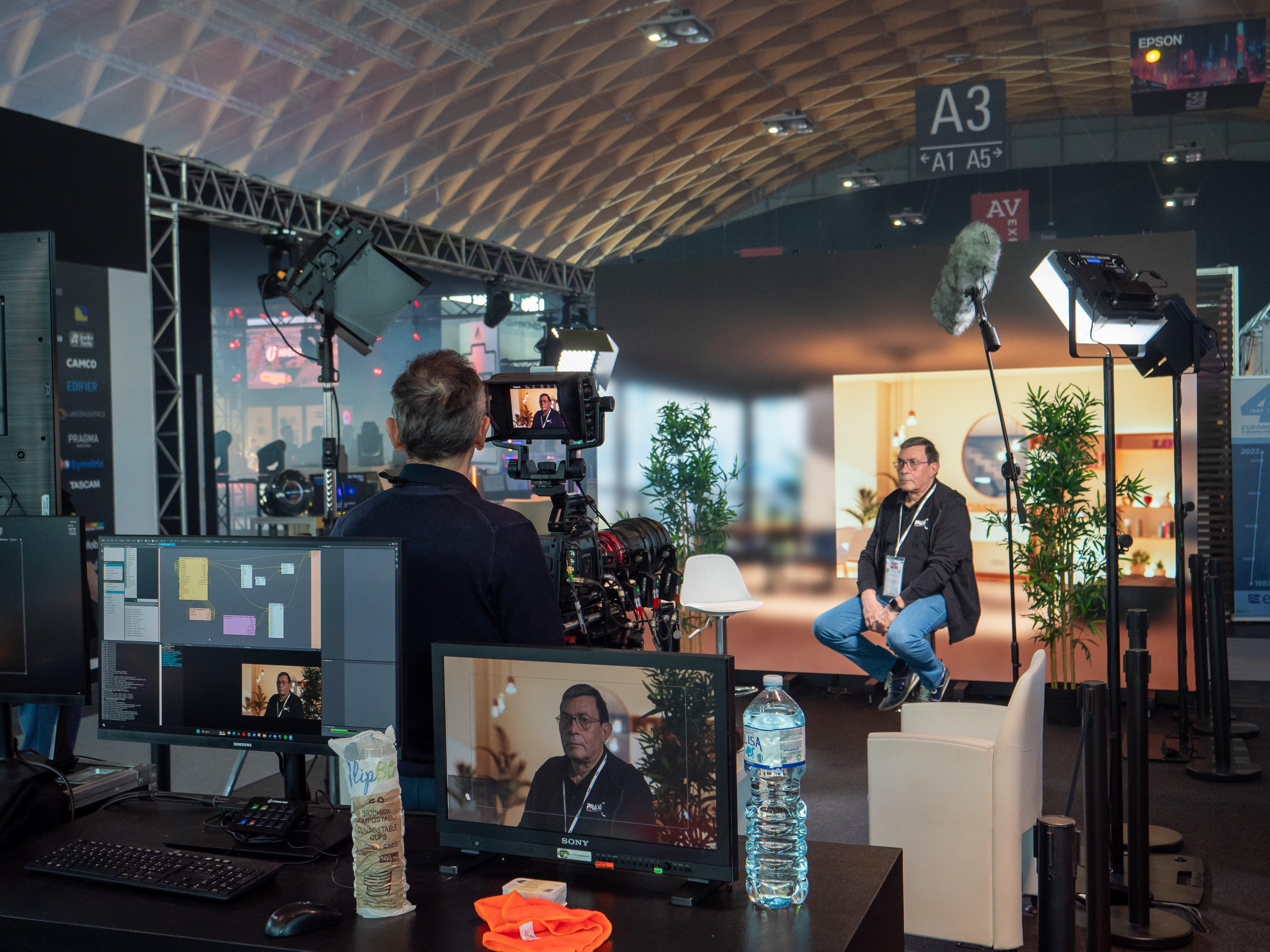 Studio interview camera boom mic