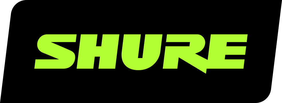 a black and white logo with the word shure on it