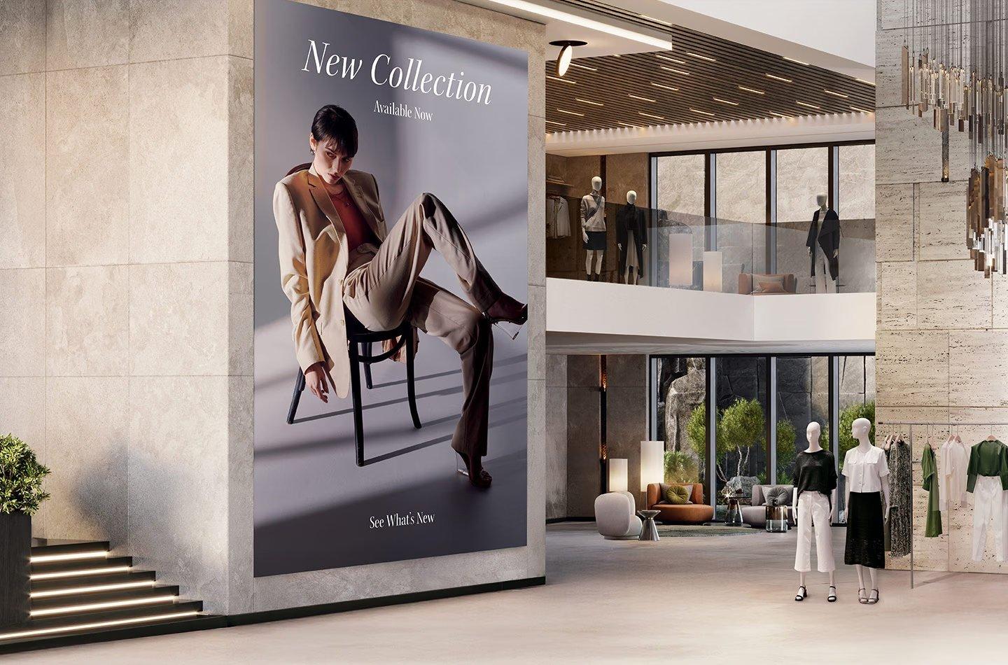 a large poster is displayed in a store