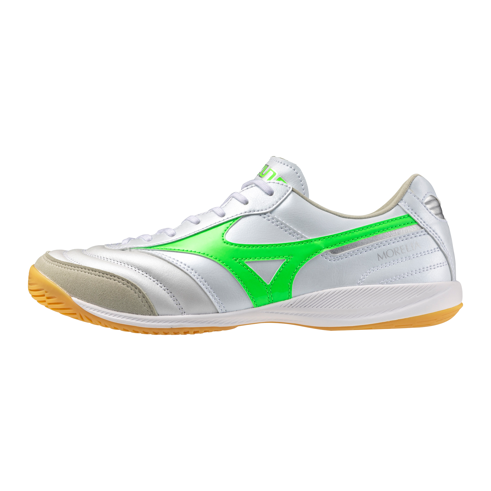 Morelia Sala Elite IN Indoor Soccer Shoe, White/Neon Green