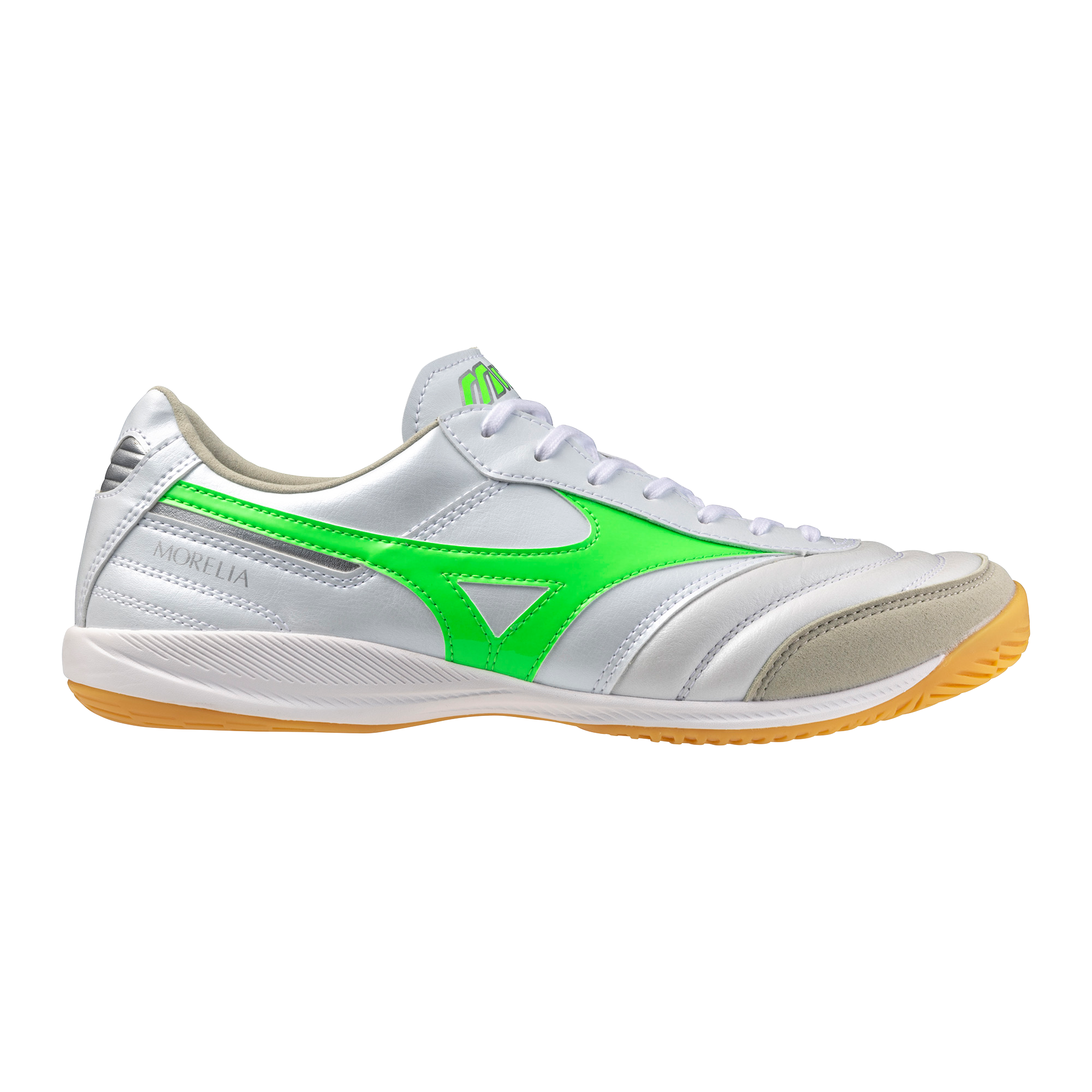 Morelia Sala Elite IN Indoor Soccer Shoe, White/Neon Green