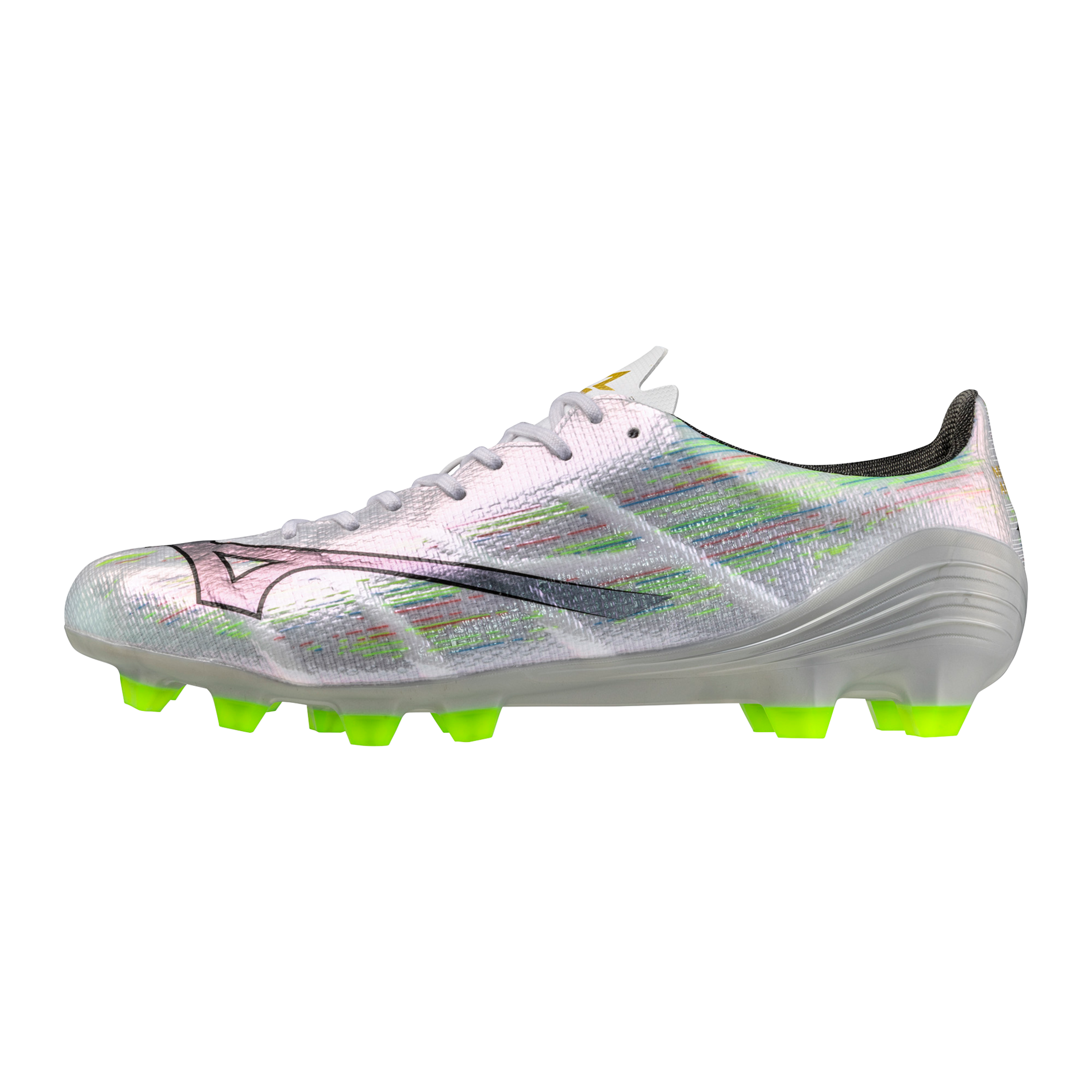 Mizuno Alpha II Pro FG Firm Ground Soccer Cleat, White/Neon Green