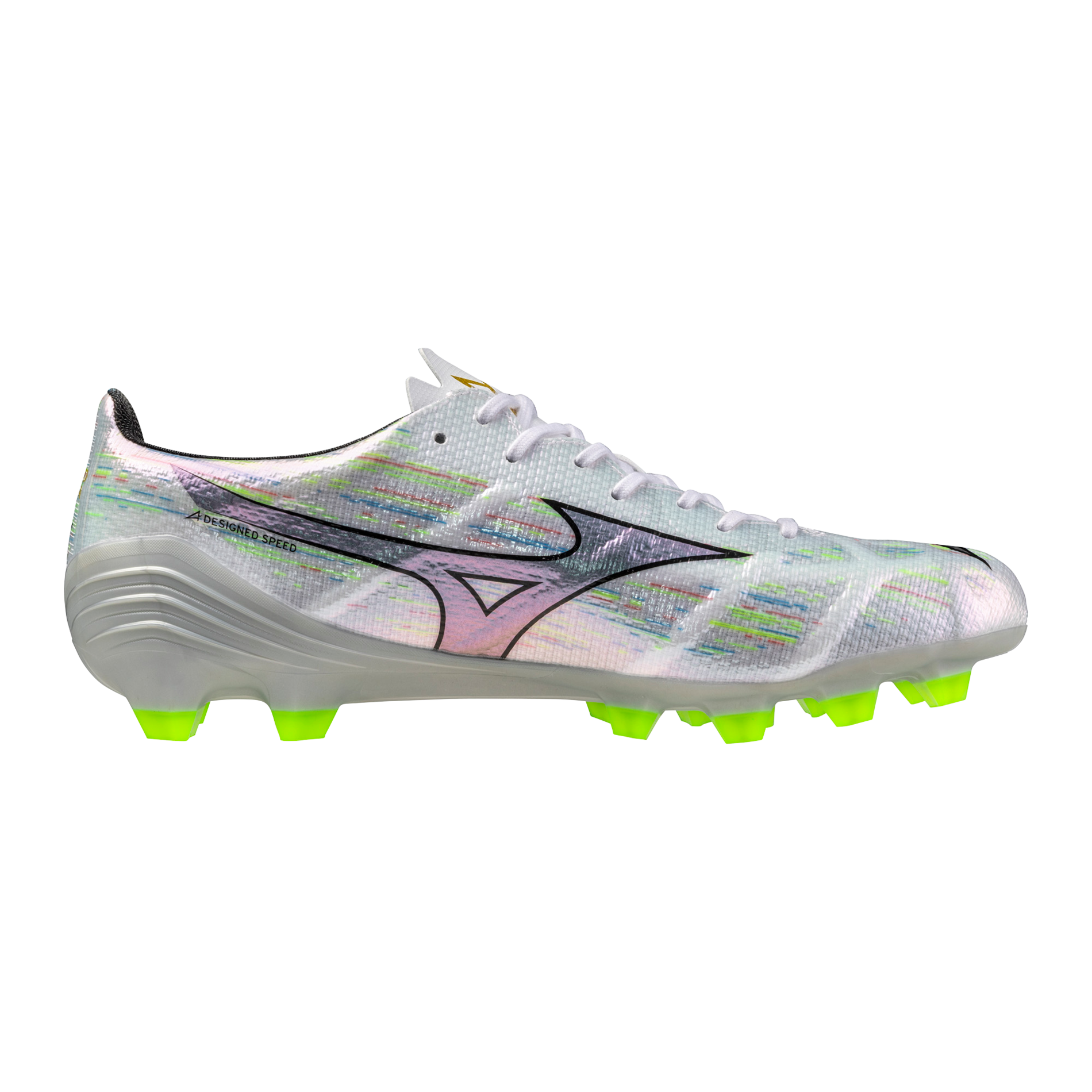 Mizuno Alpha II Pro FG Firm Ground Soccer Cleat, White/Neon Green