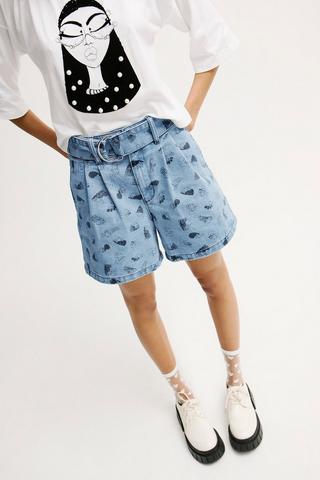 Paperbag Denim Shorts