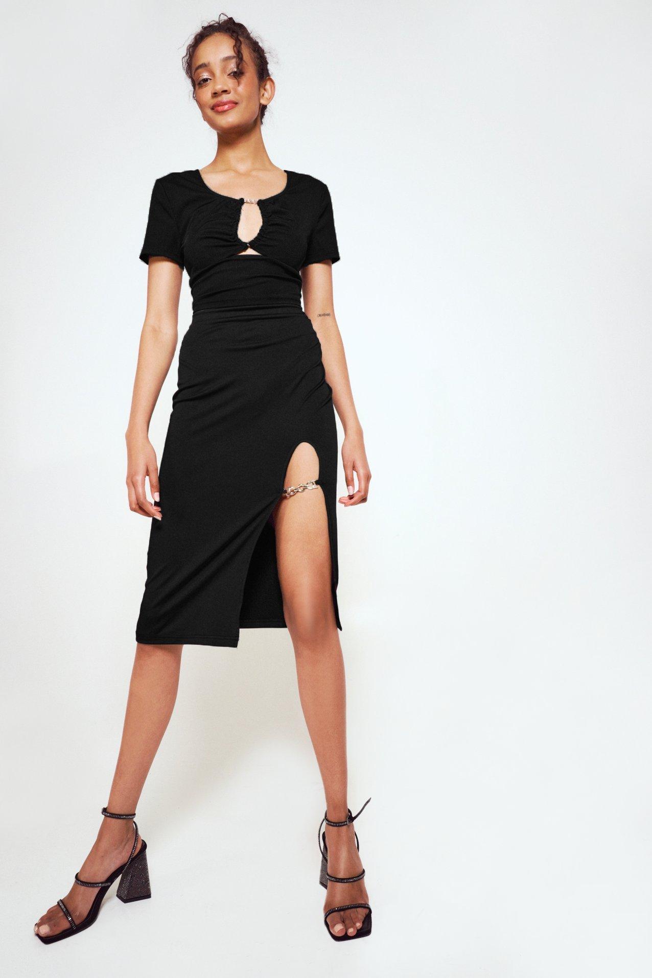 August Button Embellished Bodycon Skirt
