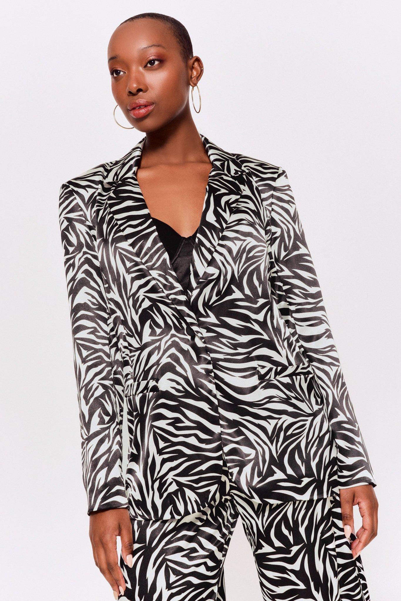 Silky Knit Fitted Blazer With Stripe Band Detail 261622 main image 1