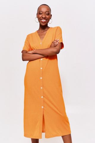 Orange button best sale up dress