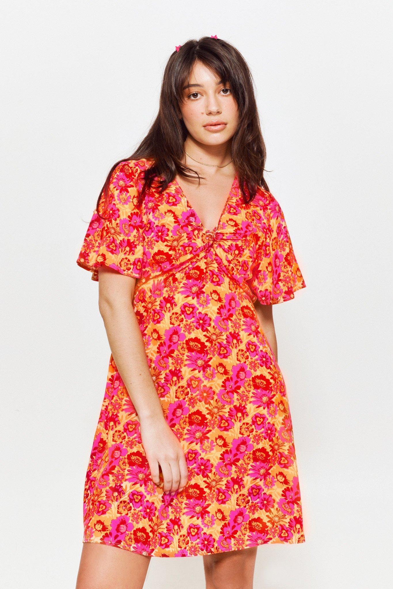 Trend4us Luxe Floral Embroidered Flare Mini Dress