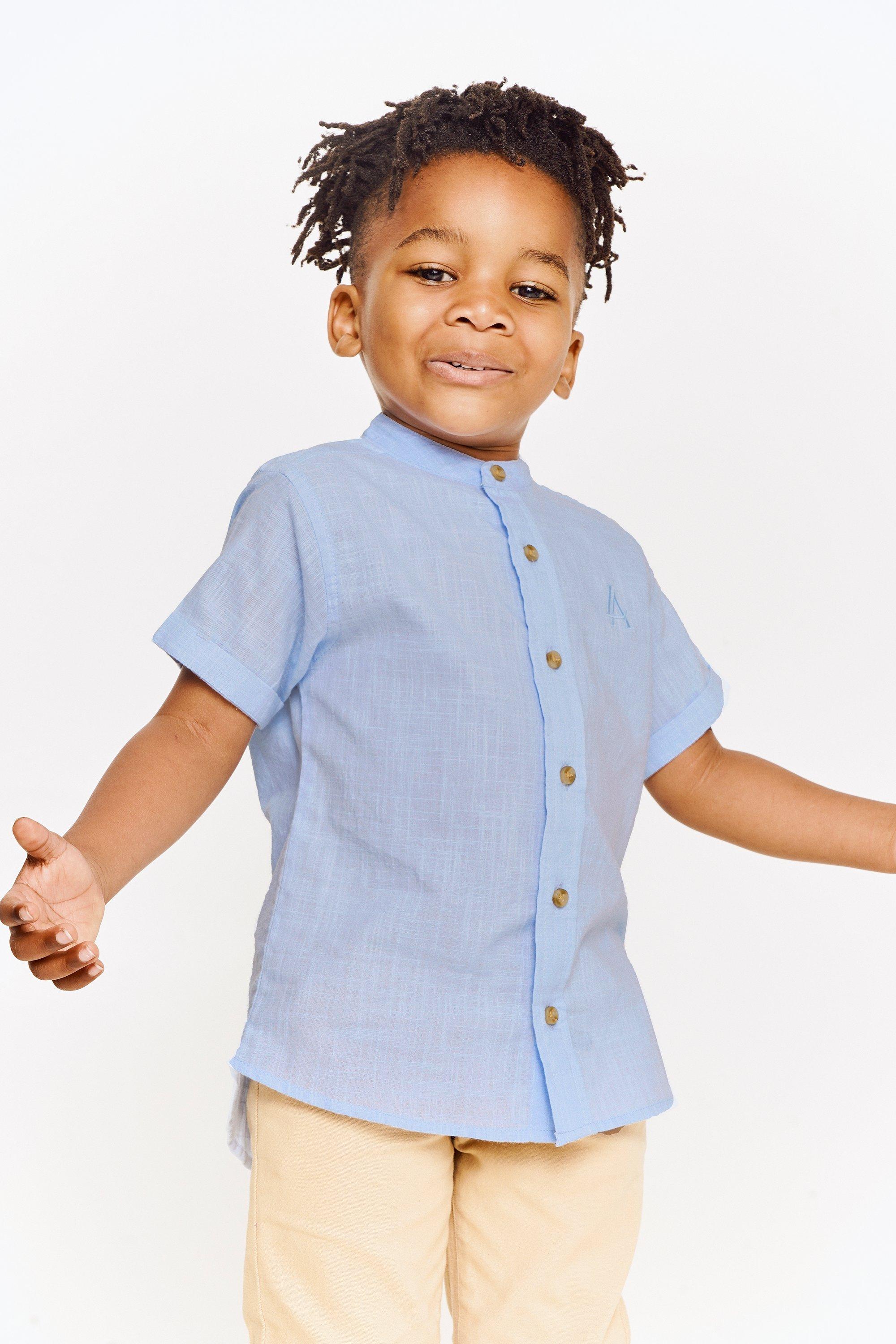 Campana Boys Mandarin Collar Cotton Shirt - Giraffes & Elephants - Yellow main image 1