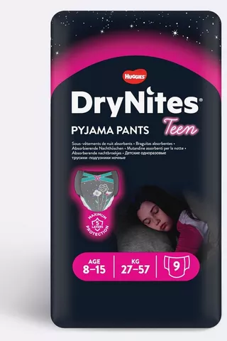 Drynites Girls Pyjama Pants 8-15 Years 9 Pack
