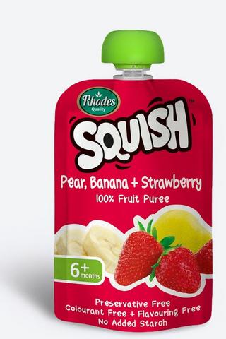 Rhodes Squish 100% Fruit Puree Pear Banana + Strawberry 110ml