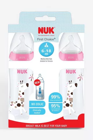 Nuk First Choice Temperature Control Bottle 6-18 Months 2 Pack 300ml