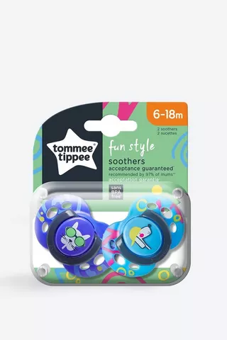 Tommee Tippee Fun Style Soothers 2 Pack 6-18 Motnhs