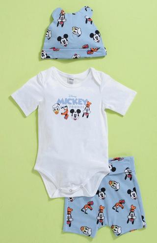 Mickey Mouse Bodysuit + Shorts + Beanie Set
